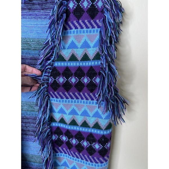 Vintage 70’s Expressions by Campus Southwest Boho Fringe Knit Cardigan Sweater S - Picture 2 of 6